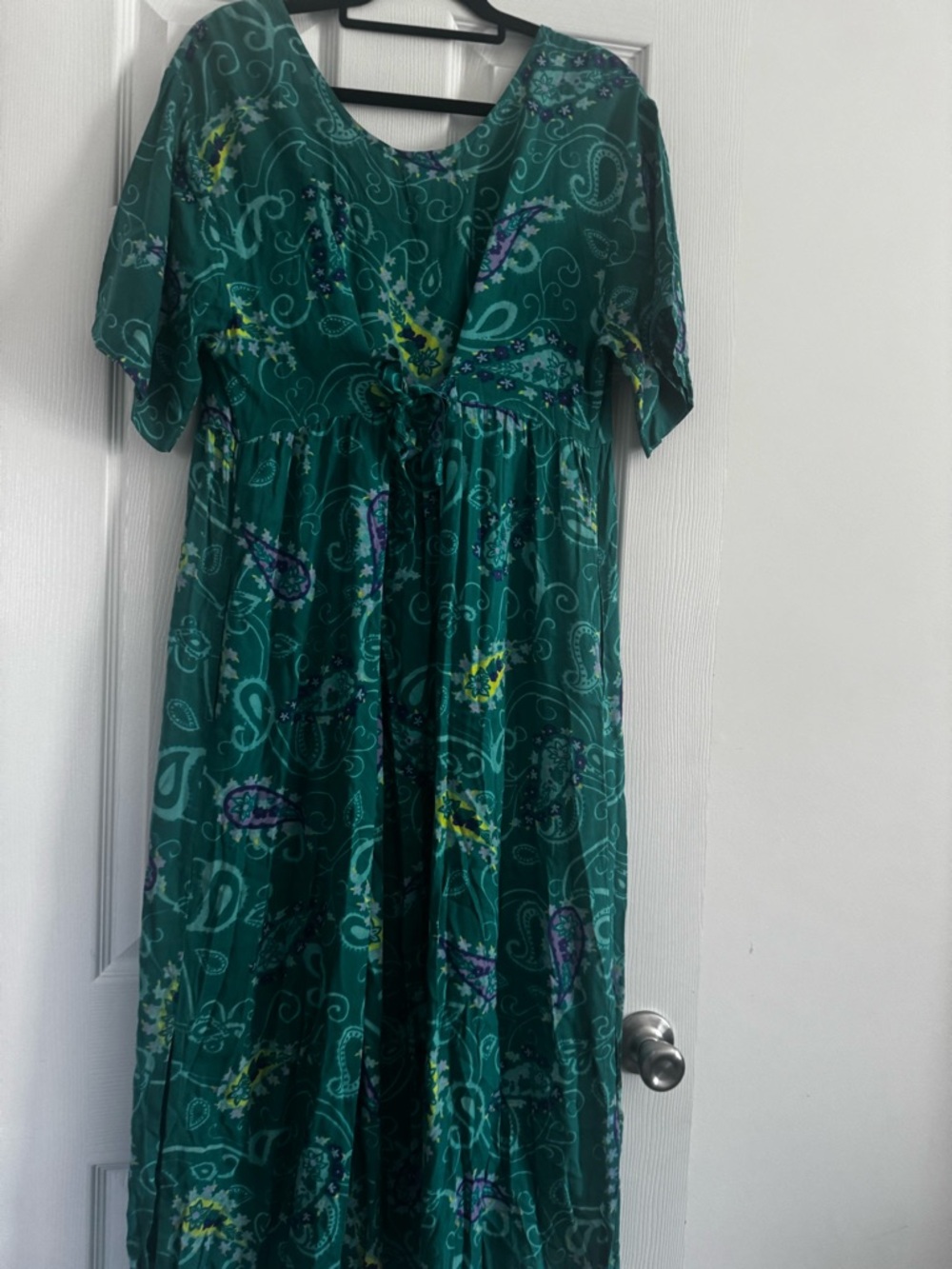 Vintage 90s Diane Von Furstenberg Teal Green Paisley Tie Back Dress S/M - Picture 4 of 6